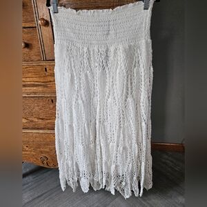 🌿 White Crochet Lace Long Skirt NWT